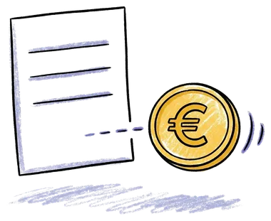 Gezeichnetes Blatt, durch eine gestrichelte Linie mit einer Euro-Münze verbunden
